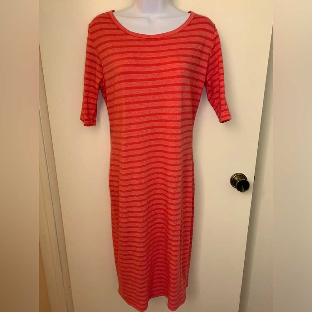 Coral striped LuLaRoe Julia dress
